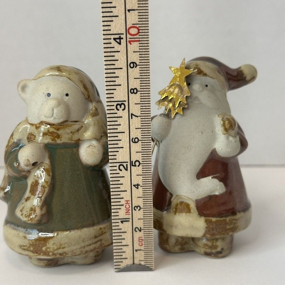 Pier 1 Imports Pottery Christmas Santa & Bear 3” Tall Brown/Green Gold Glossy - Picture 8 of 10